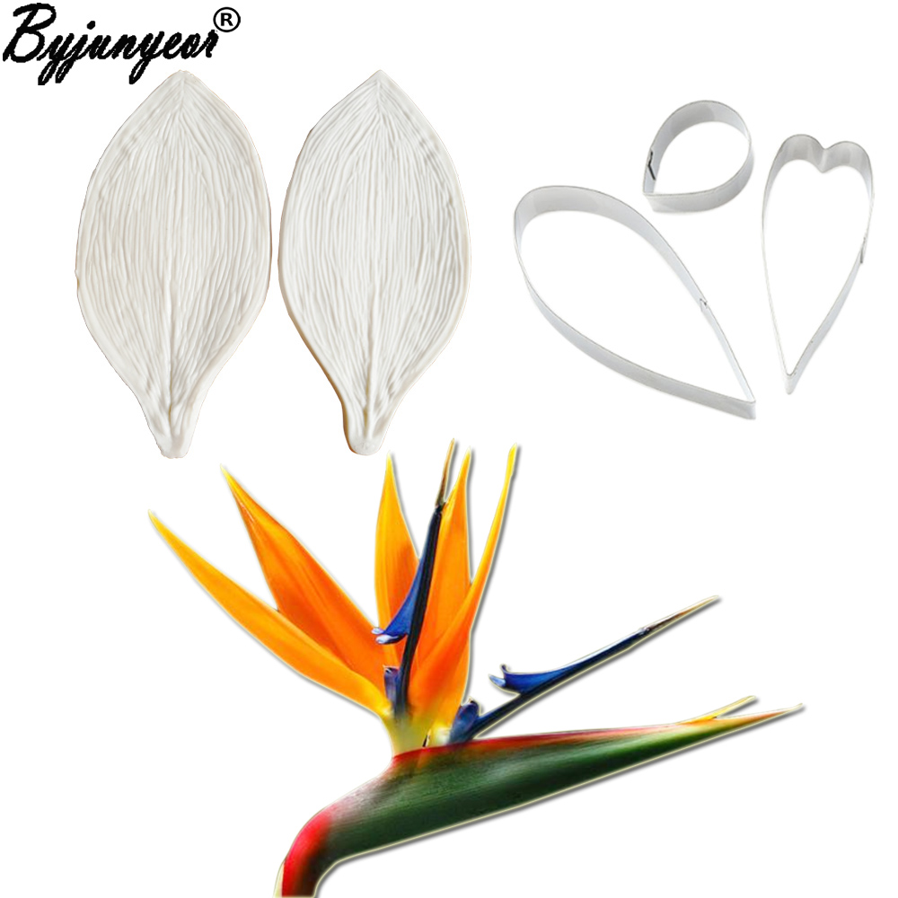 Bird Paradise Strelitzia - 芸術的な植物の葉の大きなベース,シリコンモールド,フラワーケーキの装飾ツール,ガムペースト,装飾,キューブc374