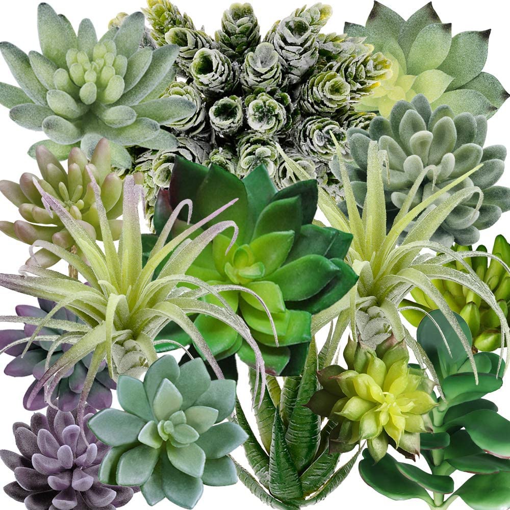 Echeveria Succulent - 15個入りアソート人工多肉植物、鉢なしフェイクサボテン、テクスチャードアロエ、フラワーアレンジメント、結婚式、パーティーアクセント用