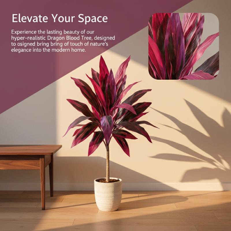 Dracaena Marginata - 大型人工ドラセナ・マージナタの木 55cm 木製幹付きフェイクドラゴンブラッドプラント 本物そっくりの緑の鉢植え造花デコレーション
