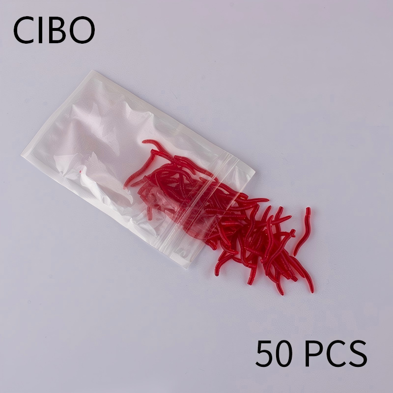 Aglaonema Red - CIBO 50個入り-人工赤ワームソフトルアー 40mm 0.2g シリコン製リアルなミミズ型餌 鯉、バス、淡水釣り用タックル