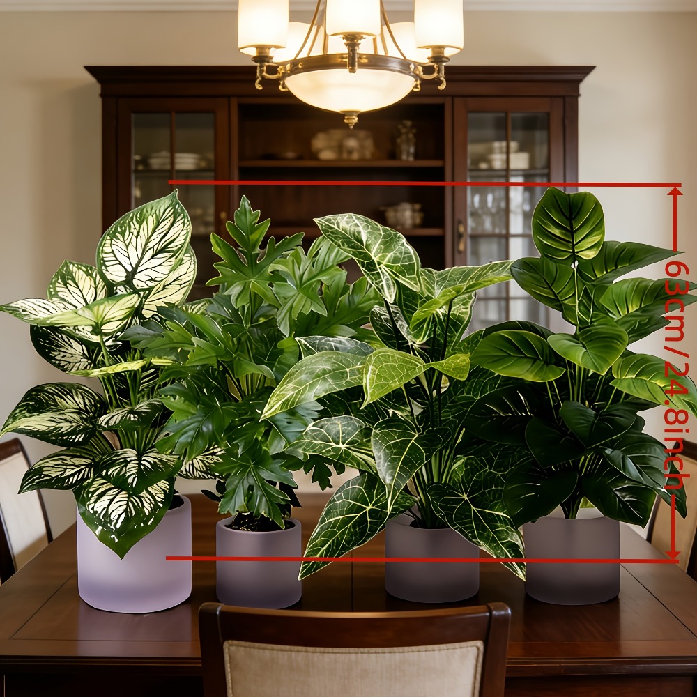 4個入り人工植物、48枚の葉を持つ大型フェイク扇形葉ひまわり - Dracaena Marginata のレビューと価格