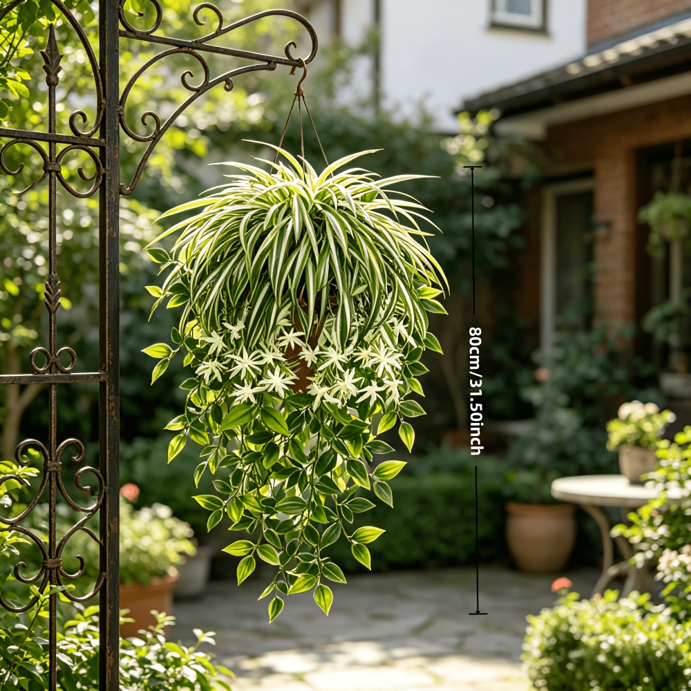 4個入り人工クモ型植物ハンギンググリーン、自然な垂れ葉と繊細 - Spider Plant Hanging のレビューと価格